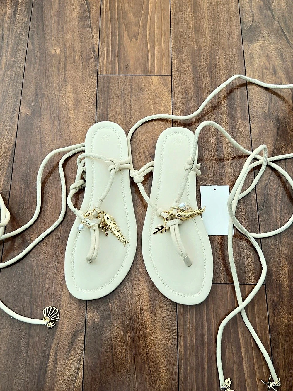 H&M Strappy Sandals with Charms Cream US 10 NWT